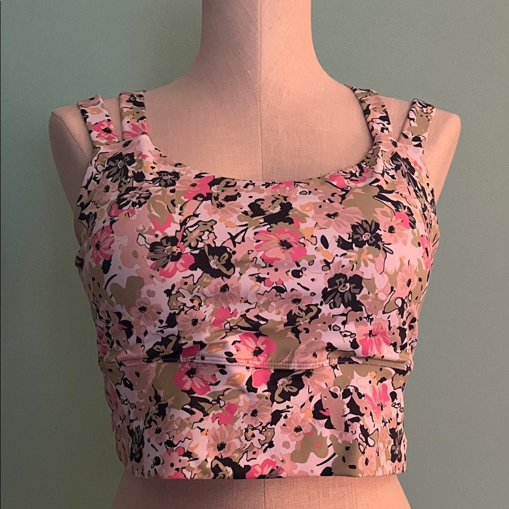 Senita Floral Print Women’s Crop Tank Top - Pink/Olive. XL NWOT